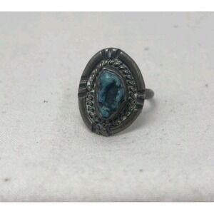 Vintage Sterling Silver Turquoise Ring Size 5 Southwestern Navajo Style 3.9g